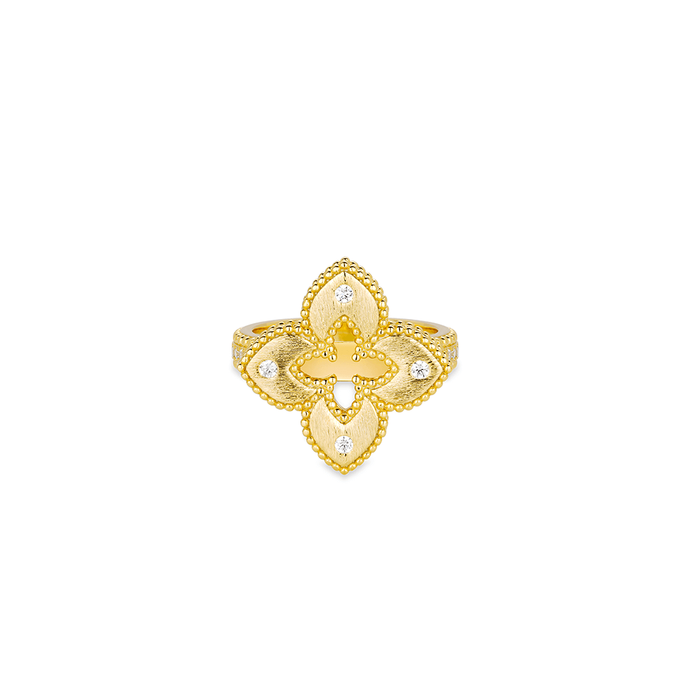 #10203 金色ラスト加工白点四弁花万能指輪(925銀)