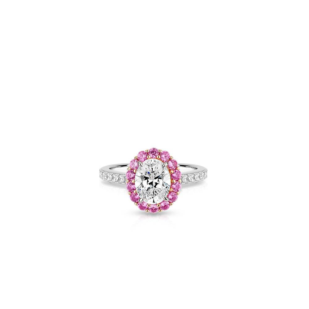 #10694-ピンクドットホワイト 鳩の卵型フルダイヤモンド豪華セッティング万能リング(925シルバー)