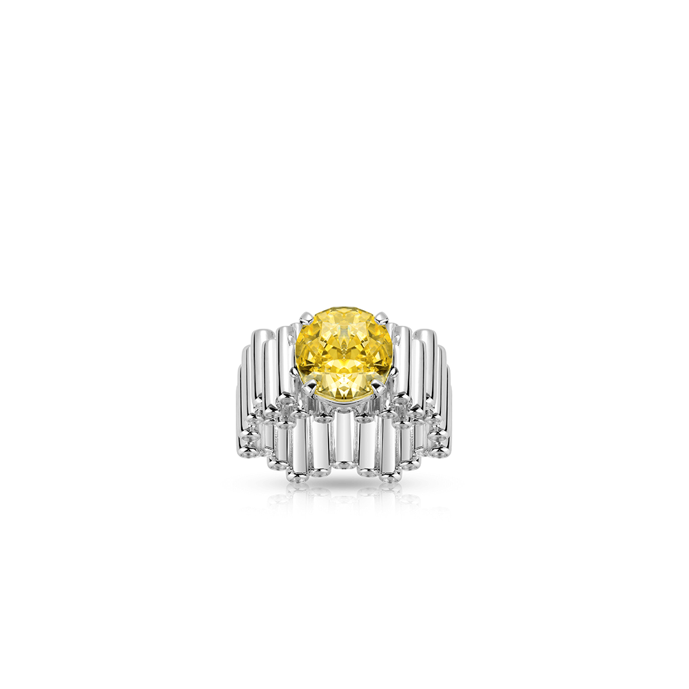 #10738-イエローラウンドダイヤモンド4本爪不規則デザイン万能リング（925シルバー）