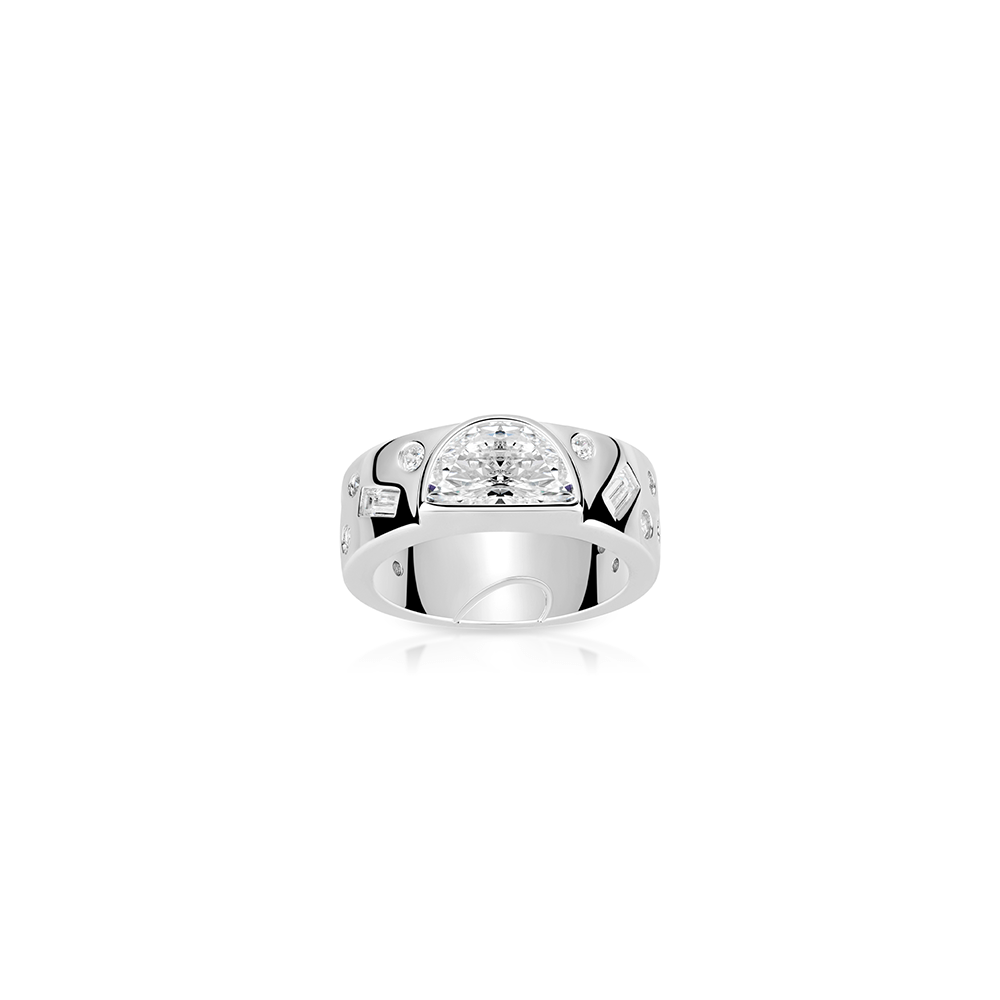 #10751-ホワイトフルダイヤモンド三日月形万能リング（925シルバー）