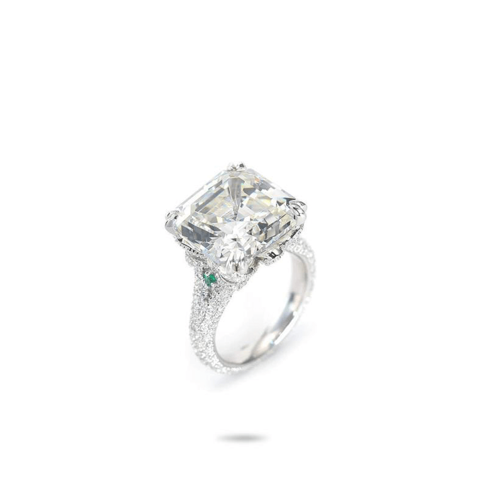 #1261 アッシャーカット 15 カラットプリンセス豪華镶嵌 4 つ爪オーラル宫廷風リング（925 銀）