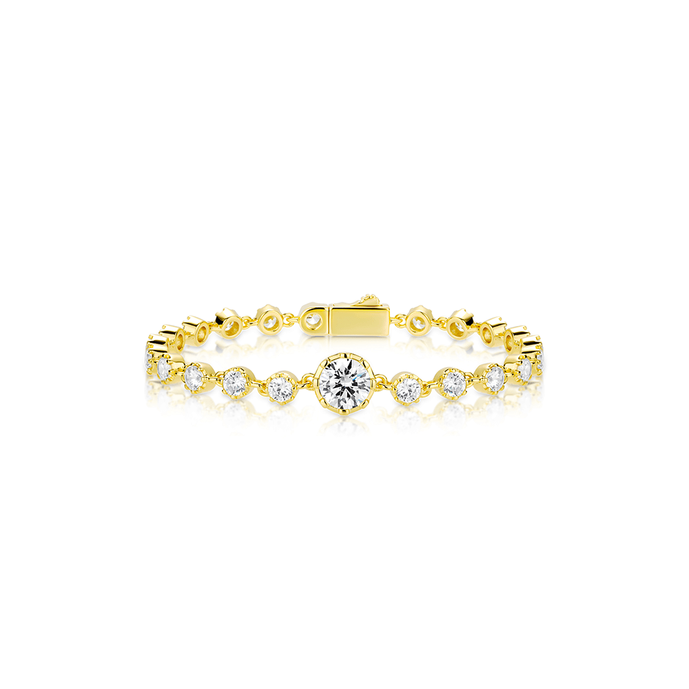 #40053-ゴールドホワイトドットフルダイヤモンドつぼみ万能ブレスレット(925シルバー)