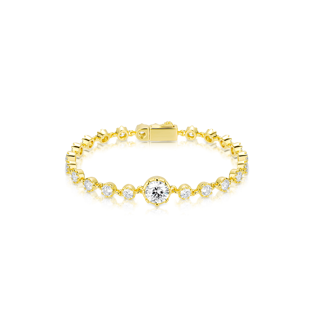 #40053-ゴールドホワイトドットフルダイヤモンドつぼみ万能ブレスレット(925シルバー)