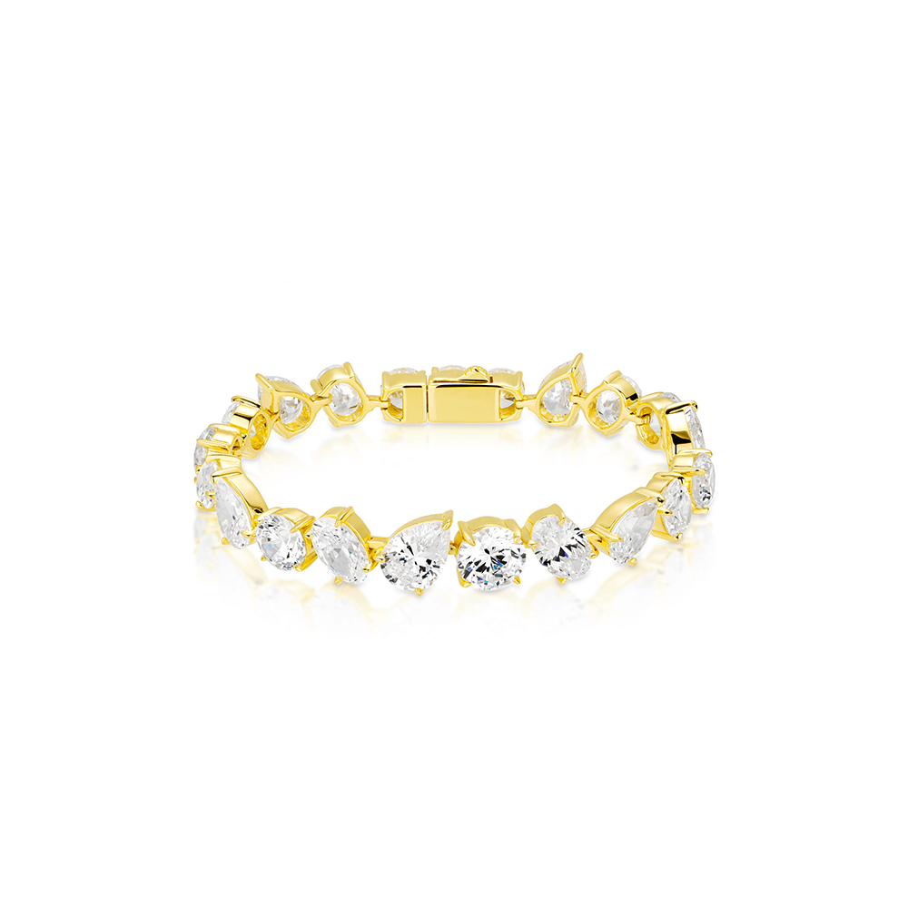 #40054-白点水滴鳩の卵型異形フルダイヤモンド豪華セット万能ブレスレット（925シルバー）