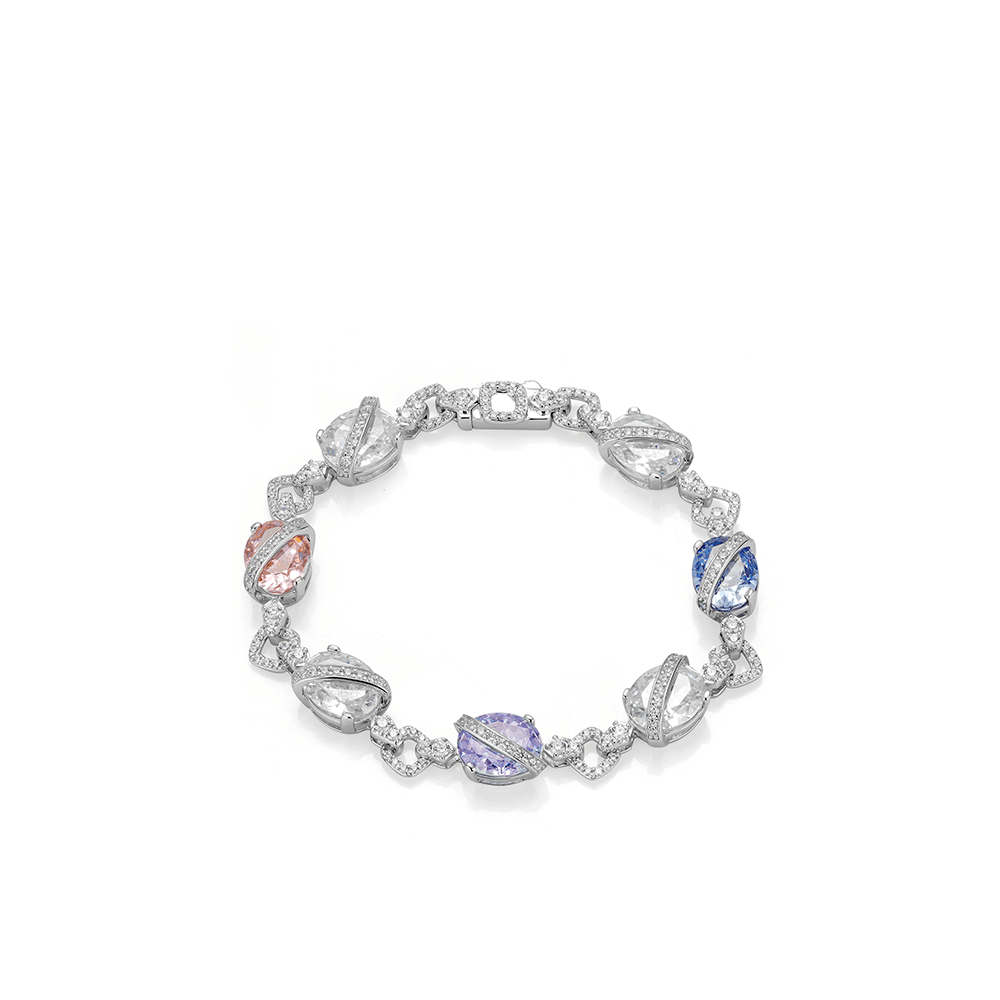 #40058-カラードフルダイヤモンド 鳩の卵型 連なる豪華な石留め どんなスタイルにも合うブレスレット（925シルバー）