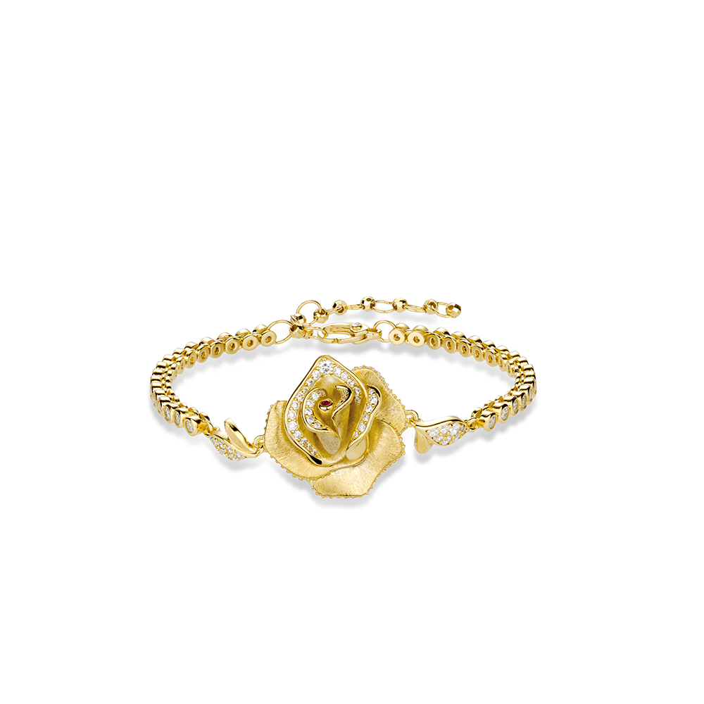 #4403 金色ラスト加工の花びら満ちたダイヤモンドを豪華に嵌め込んだ万能ブレスレット（925銀）