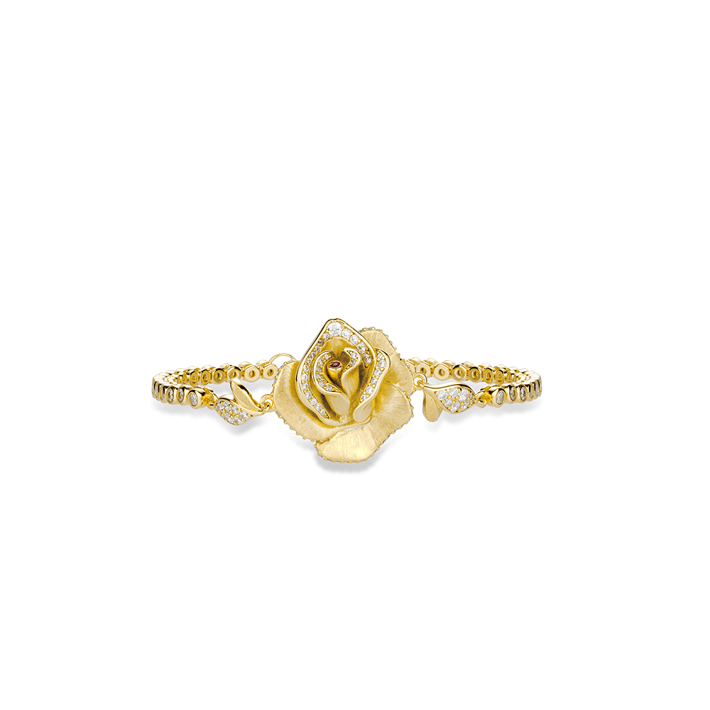 #4403 金色ラスト加工の花びら満ちたダイヤモンドを豪華に嵌め込んだ万能ブレスレット（925銀）