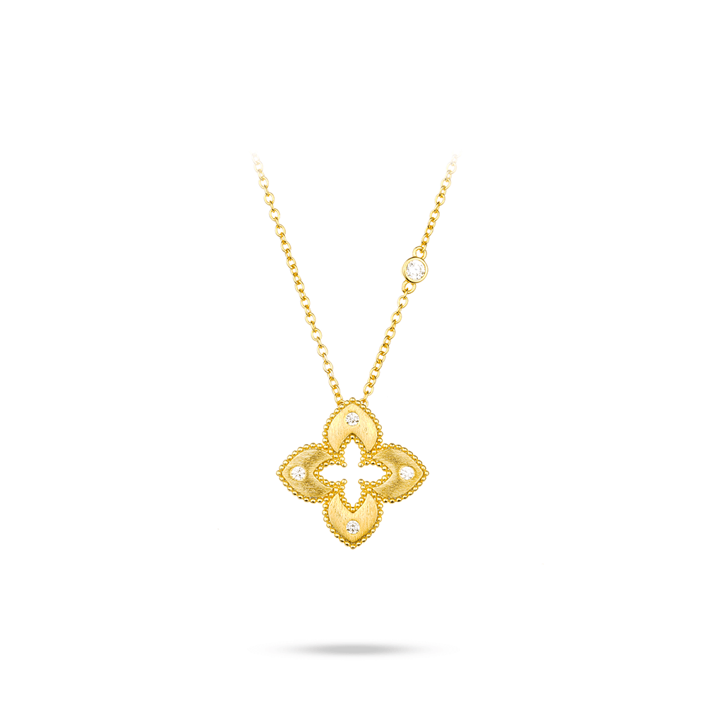 #20676 金色ラスト加工透かし彫り四弁花汎用ネックレス(925銀)