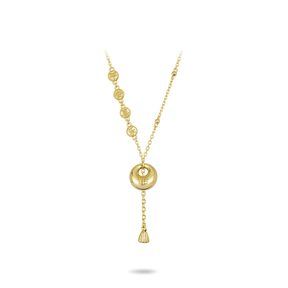 #20890 ゴールド元宝Y字タッセル万能ネックレス（925シルバー）