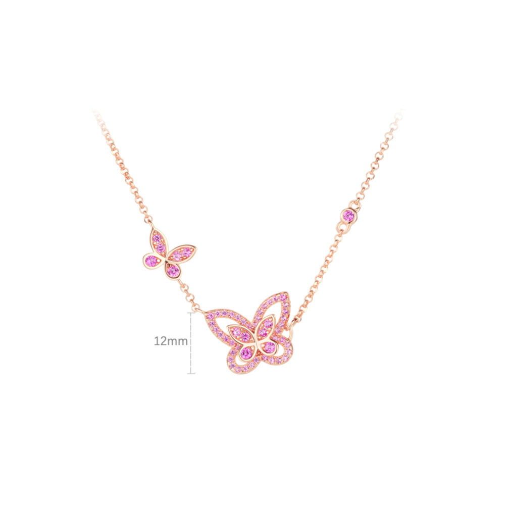 #21043 ピンク満ちたダイヤモンドの彫刻蝶バーゲンネックレス（925銀）