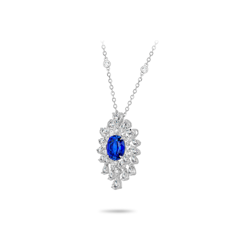 #21139-ブルーピジョンエッグ フルダイヤモンド フラッフ 豪華セッティング 万能ネックレス（925シルバー）