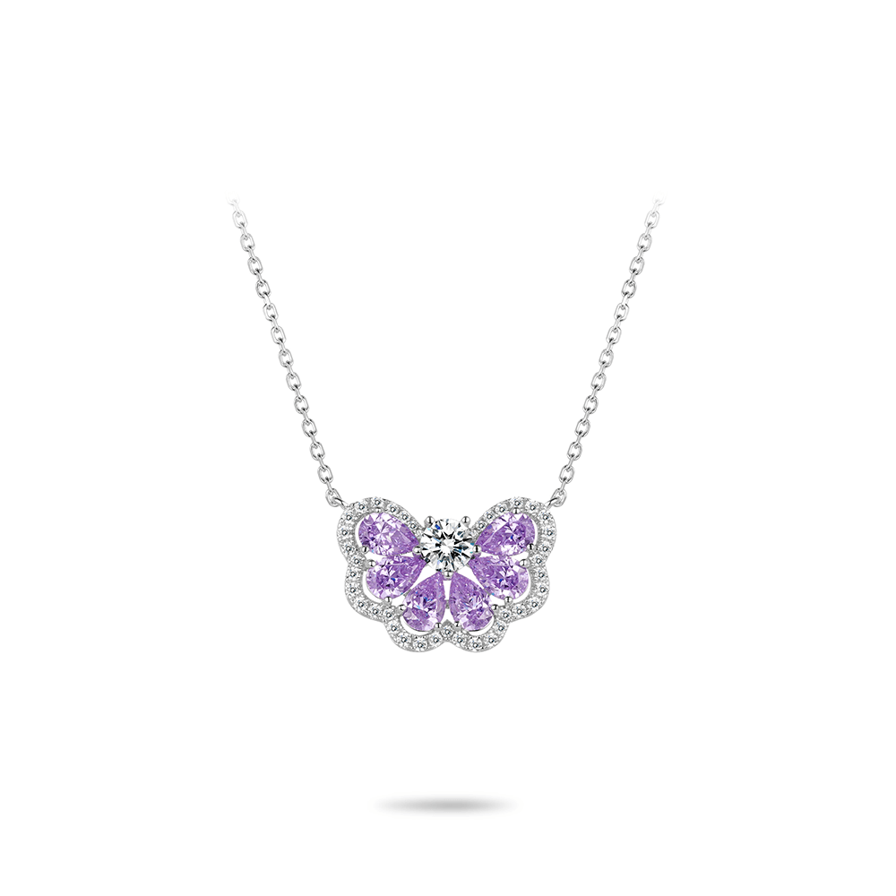 #21166-紫水滴満钻蝶デザイン豪华デザインの万能ネックレス（925银）