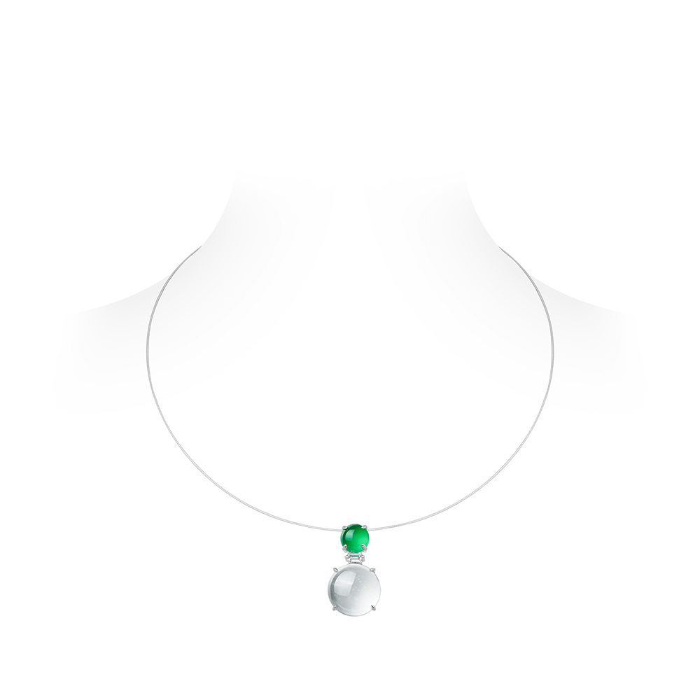 #21221-グリーン＆ホワイトエッグパスタ 4本爪 マルチユースネックレス（925シルバー）