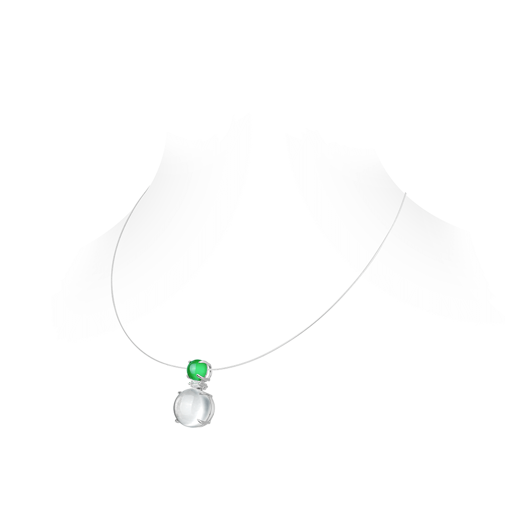 #21221-グリーン＆ホワイトエッグパスタ 4本爪 マルチユースネックレス（925シルバー）