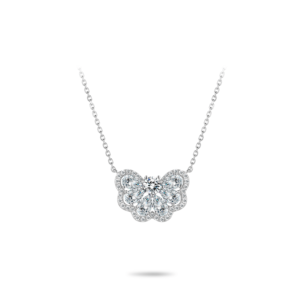 #21249 - 白水滴満钻蝶デラックスデザイン百搭ネックレス（925 銀）