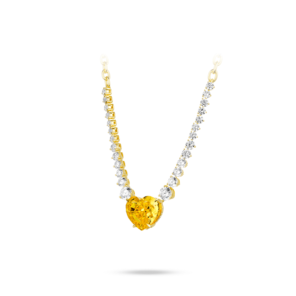 #21261-イエローハートフルダイヤモンド豪華セッティング万能ネックレス（925シルバー）