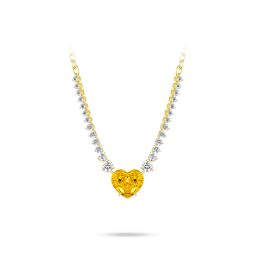 #21261-イエローハートフルダイヤモンド豪華セッティング万能ネックレス（925シルバー）