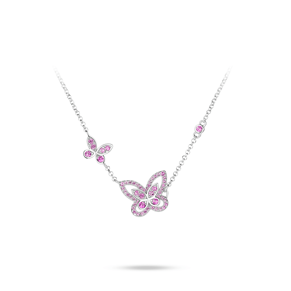 #21287 - ピンクフルダイヤモンドバタフライペンダントネックレス（シルバー925）