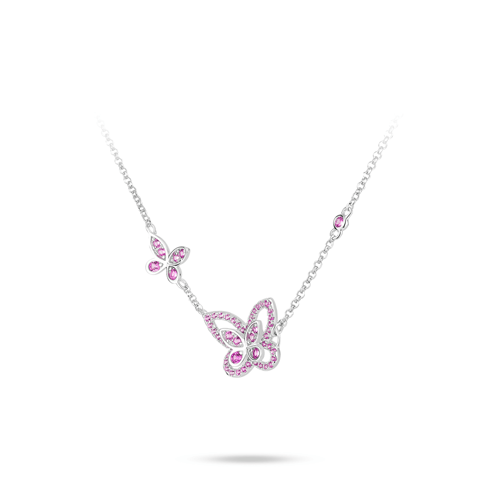 #21287 - ピンクフルダイヤモンドバタフライペンダントネックレス（シルバー925）