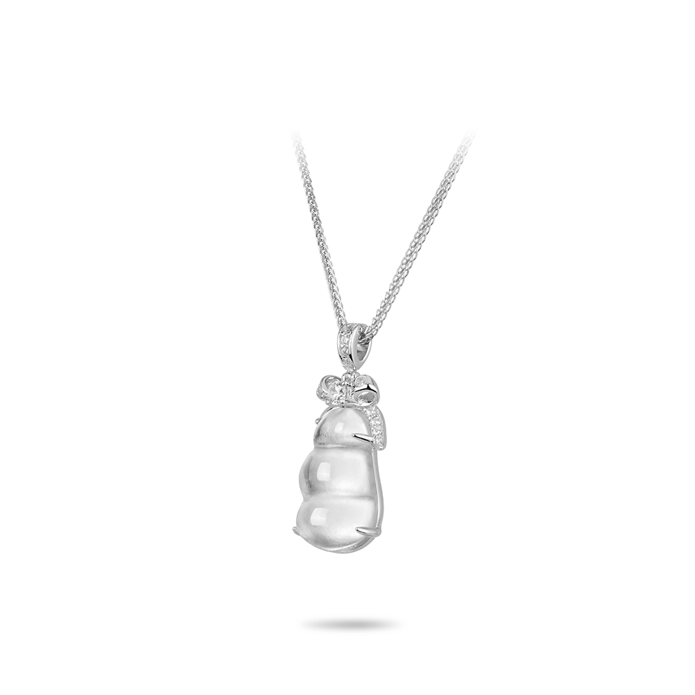 #21305-ホワイトフルダイヤエンドウ豆デザイン豪華セッティングネックレス（925シルバー）
