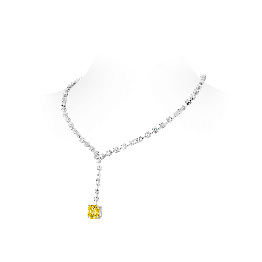 #21309-イエローアッシュカットフルダイヤモンド豪華万能ネックレス（925シルバー）