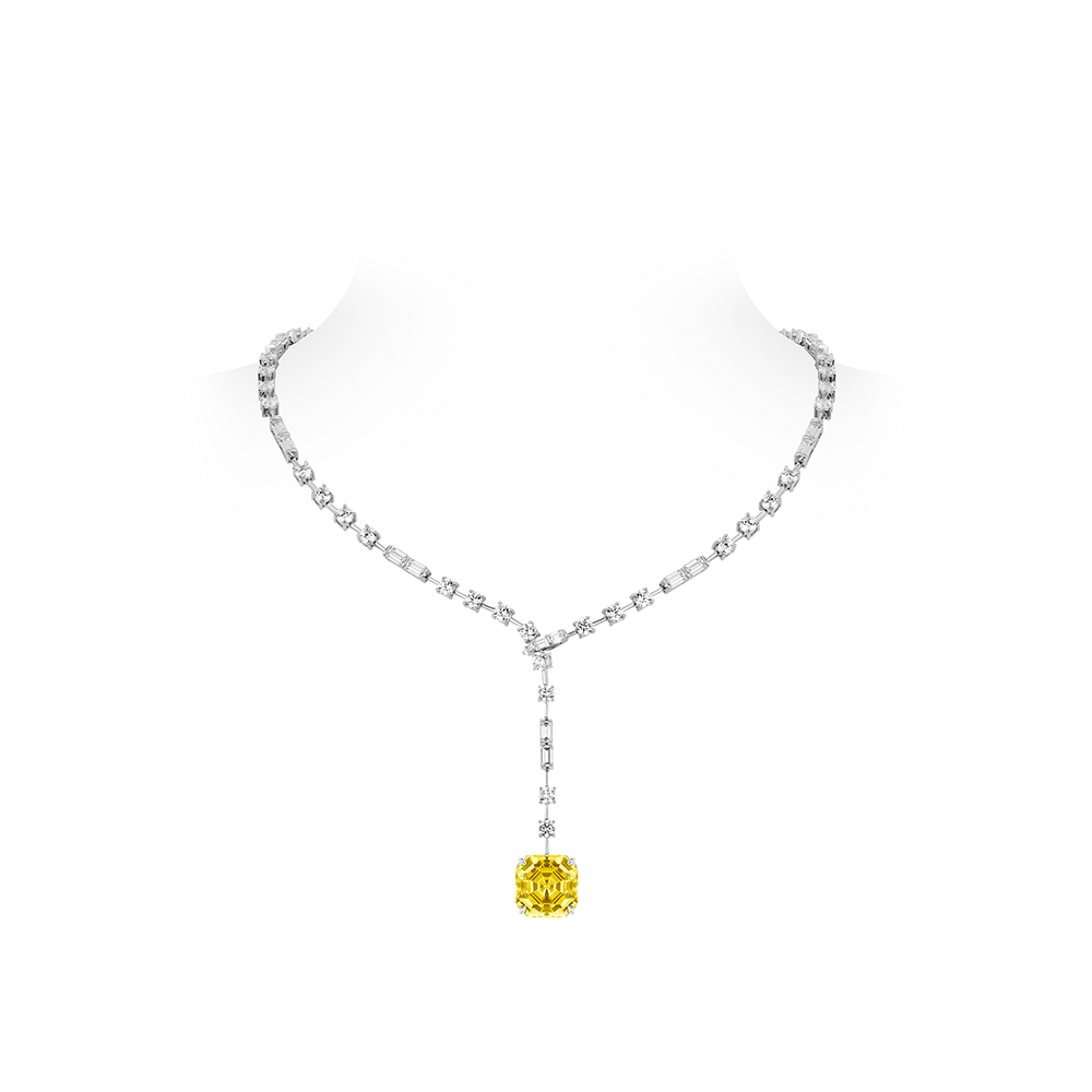 #21309-イエローアッシュカットフルダイヤモンド豪華万能ネックレス（925シルバー）