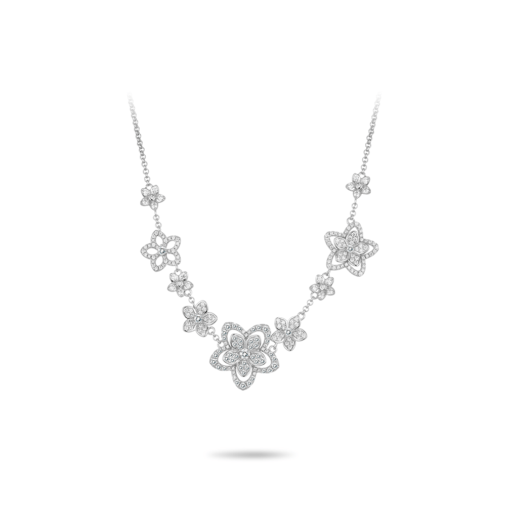 #21432-ホワイトフルダイヤモンド透かし彫り五弁花豪華セッティング万能ネックレス（925シルバー）