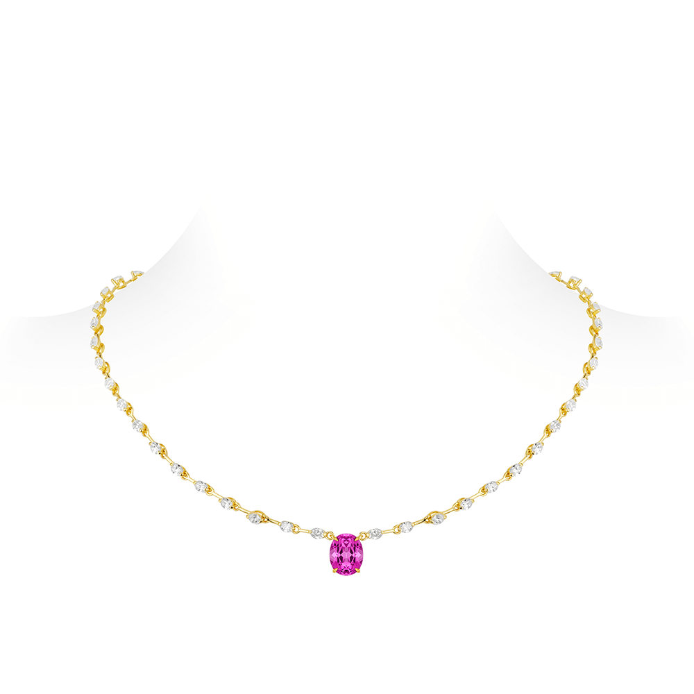 #21437-ローズピンクの鳩の卵型ダイヤモンドが連なる豪華な重ね付けネックレス（925シルバー）