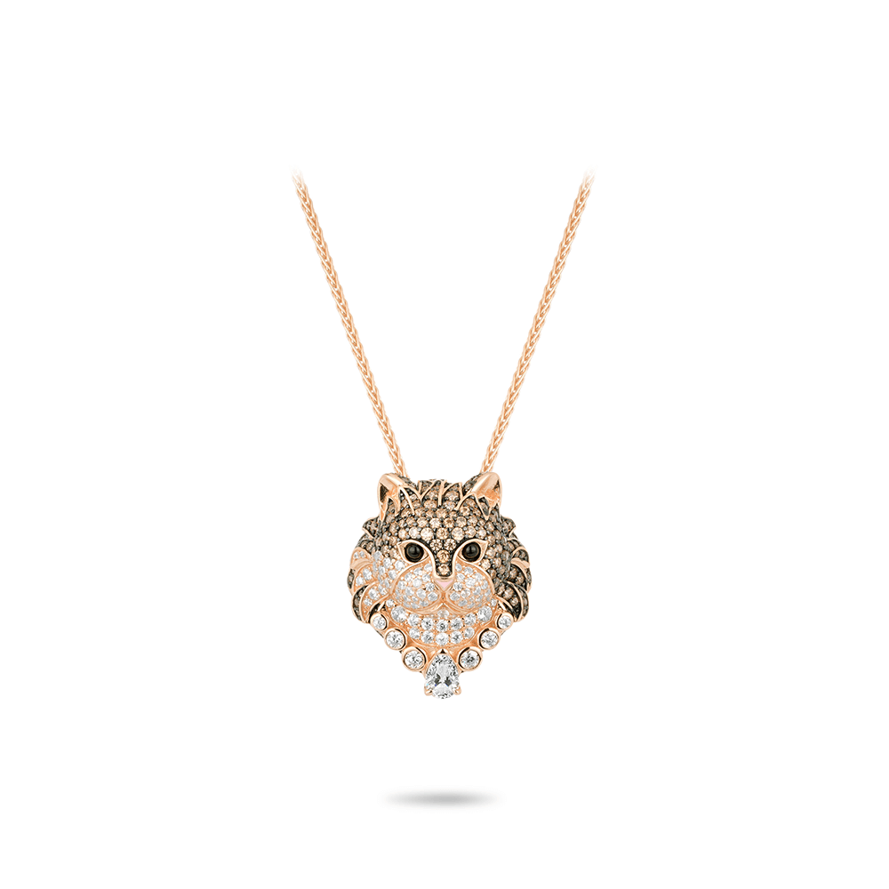 #21441-シャンパンゴールド フルダイヤモンド フクロウ 豪華セッティング 万能ネックレス(925シルバー)
