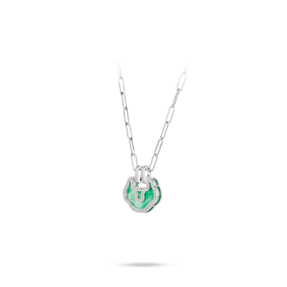 #21518-グリーンダイヤモンド満杯如意豪華セッティング万能ネックレス(925シルバー)