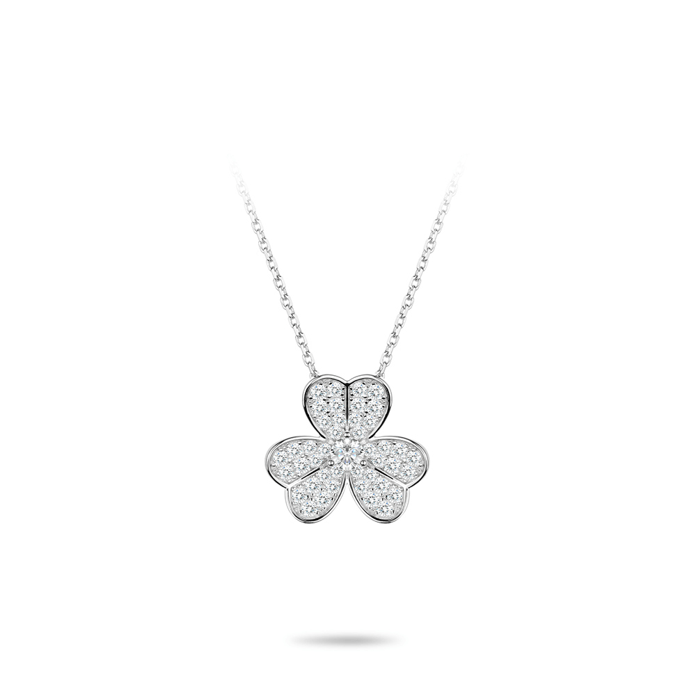 #2913 白い満ちたダイヤモンドの三弁花シンプルネックレス（925銀）