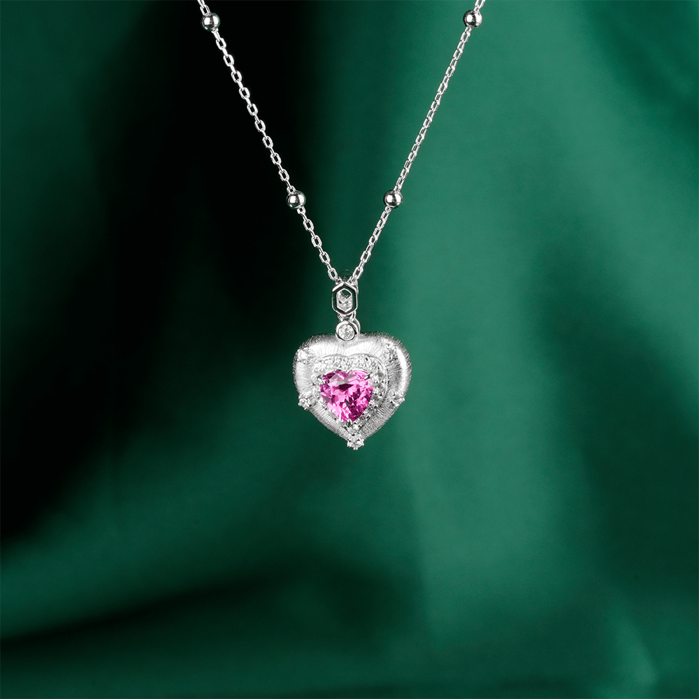 #2950 - 紫色ハート豪华镶嵌ラスト加工多目的ネックレス（925 銀）