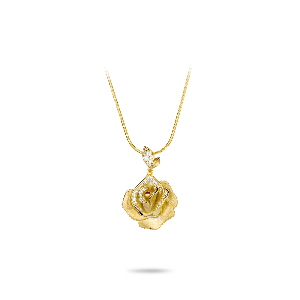#2952 金色ラスト加工の花びら満ちたダイヤモンドを豪華に嵌め込んだ万能ネックレス（925銀）