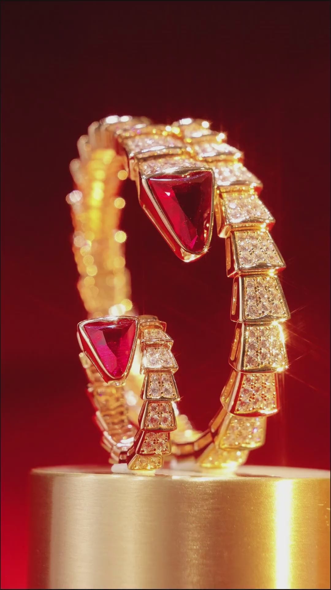 #10653 - シャンパンゴールド満ちたダイヤモンドの蛇デザイン豪华に镶嵌された万能リング（925 银）