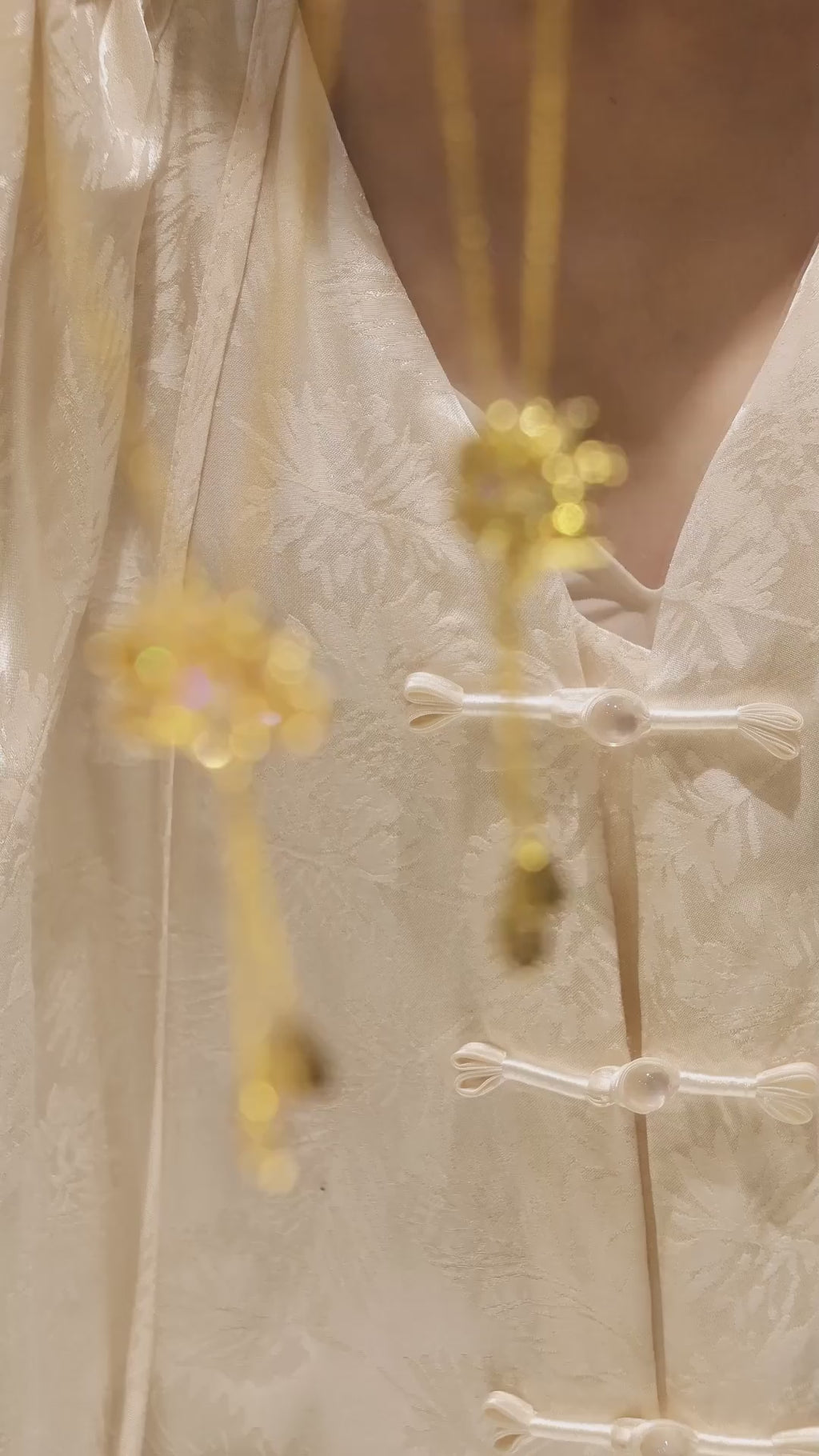 #2900 ゴールドフルダイヤ 蓮の花フリンジネックレス（925银）